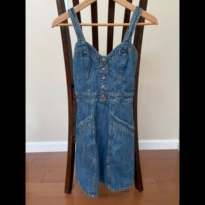 Japna Denim Button-Front Pinafore Dress - Blue